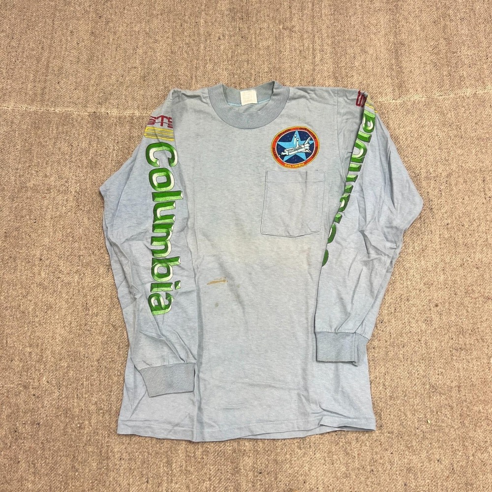 Vintage STS Columbia Shirt Mens Small‎ Blue 1980s Astronaut Space